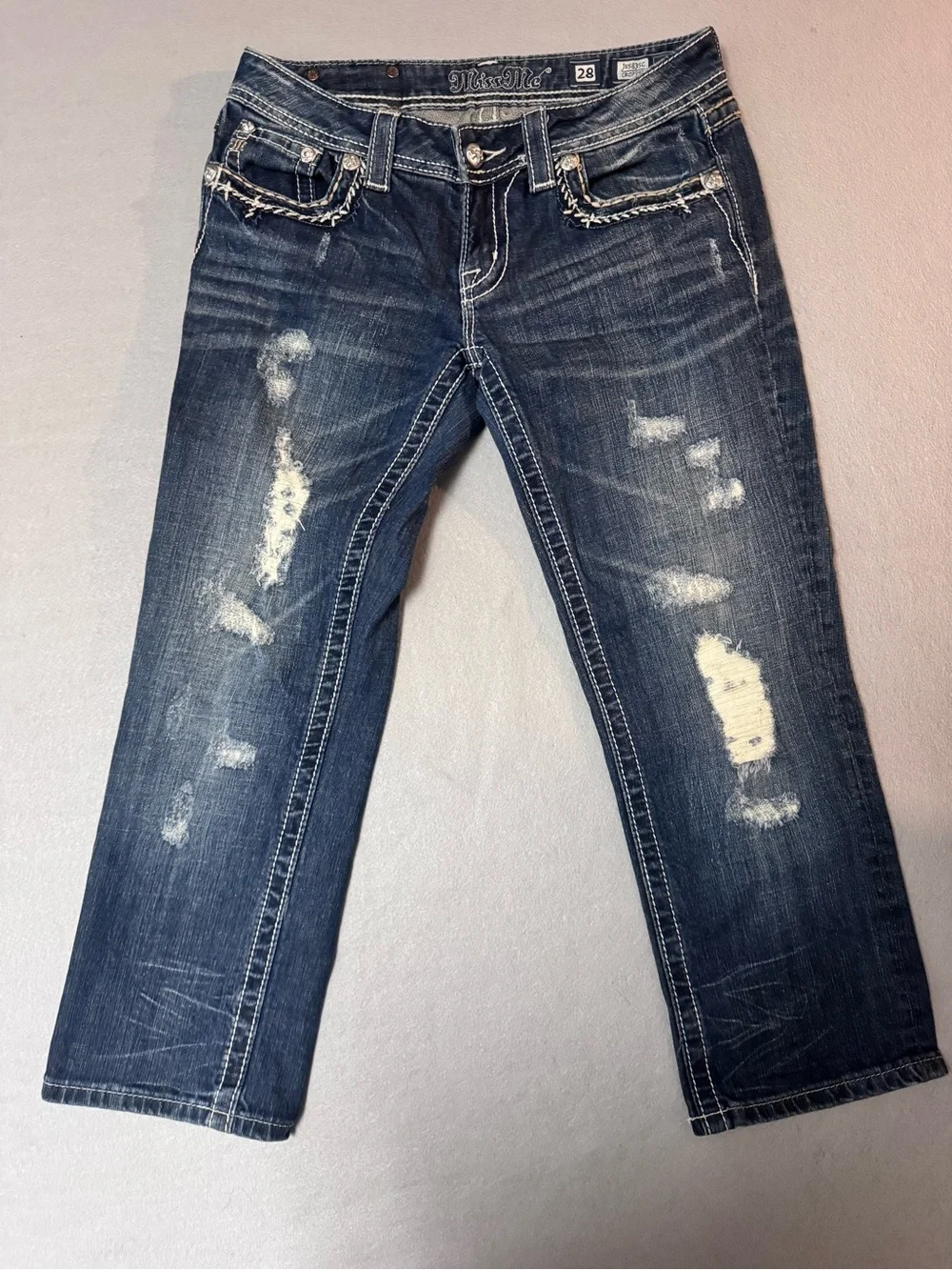 Y2K Miss Me Indigo Cropped/Capri Bootcut Jeans Size 28